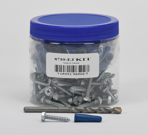 8708EJ ANCHOR KIT - 8 X 1 HEX HEAD SLOT PLASTIC ANCHOR KIT (100 SCREWS & ANCHORS)